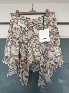 Isabel Marant White Multicolor Abstract Leaf Handkerchief Silk Skirt